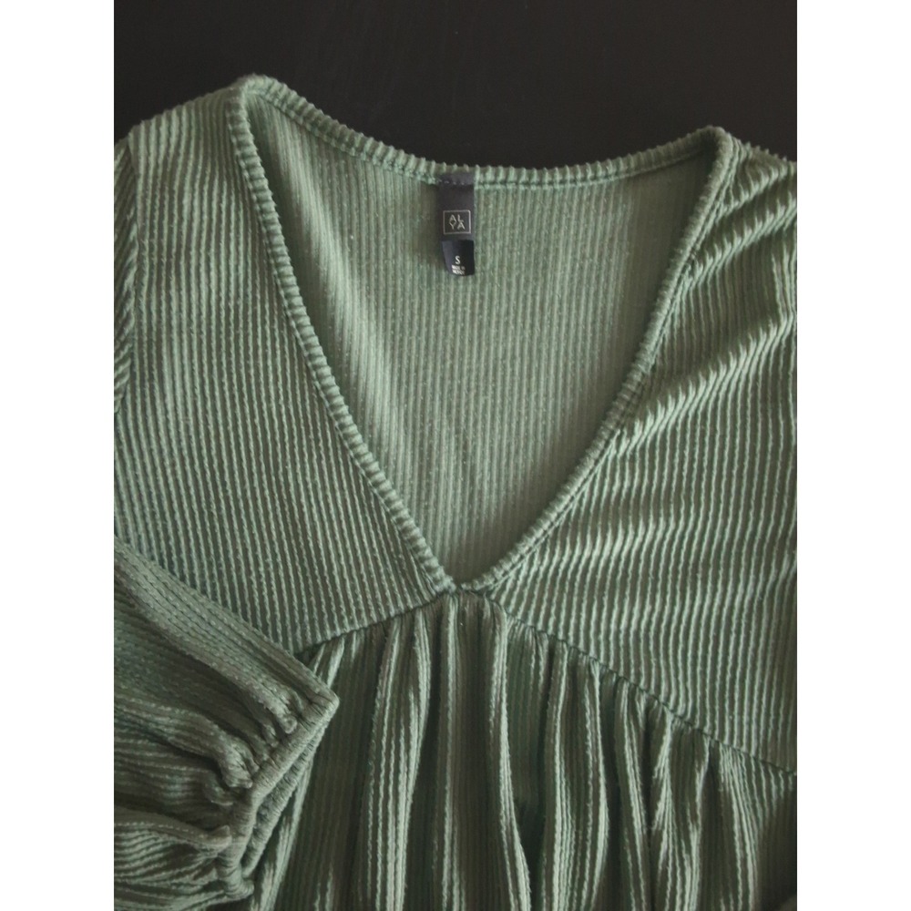 Alya Francesca's Small Ribbed V-Neck Babydoll Mini‎ Dress Y2k Preppy Minimalist - Picture 3 of 7